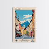 Villach Austria Travel Poster Framed Canvas Print, Midcentury Modern Art, Pop Art Wall Decor, Living Room Art, Scenic Wall Art