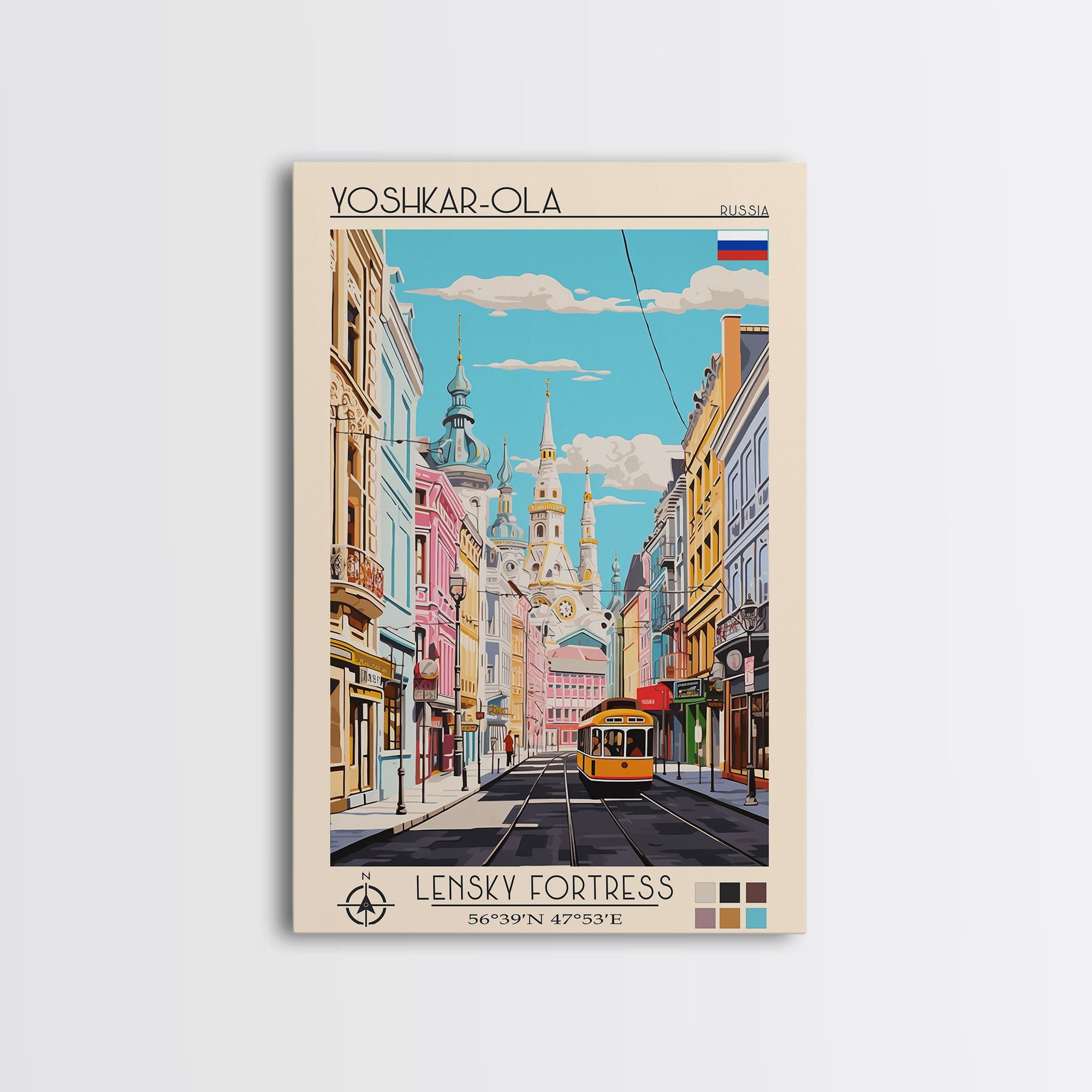 Yoshkar-Ola Russia Travel Poster Framed Canvas Print, Midcentury