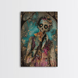 Halloween Zombie Eating Pizza, Framed Canvas Print, Wall Art, Living Room Decor, Spooky, Zombie Art, Original Painting, Home Decor