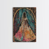 Halloween Veiled Ghost in Cemetery, Framed Canvas Print, Wall Art, Living Room Decor, Spooky, Ghost Art, Original Painting, Home Decor
