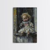 Halloween Girl Eating Macaron Framed Canvas Print, Whimsical Spooky Decor, Living Room Art, Fun Halloween Wall Art, Home Decoration