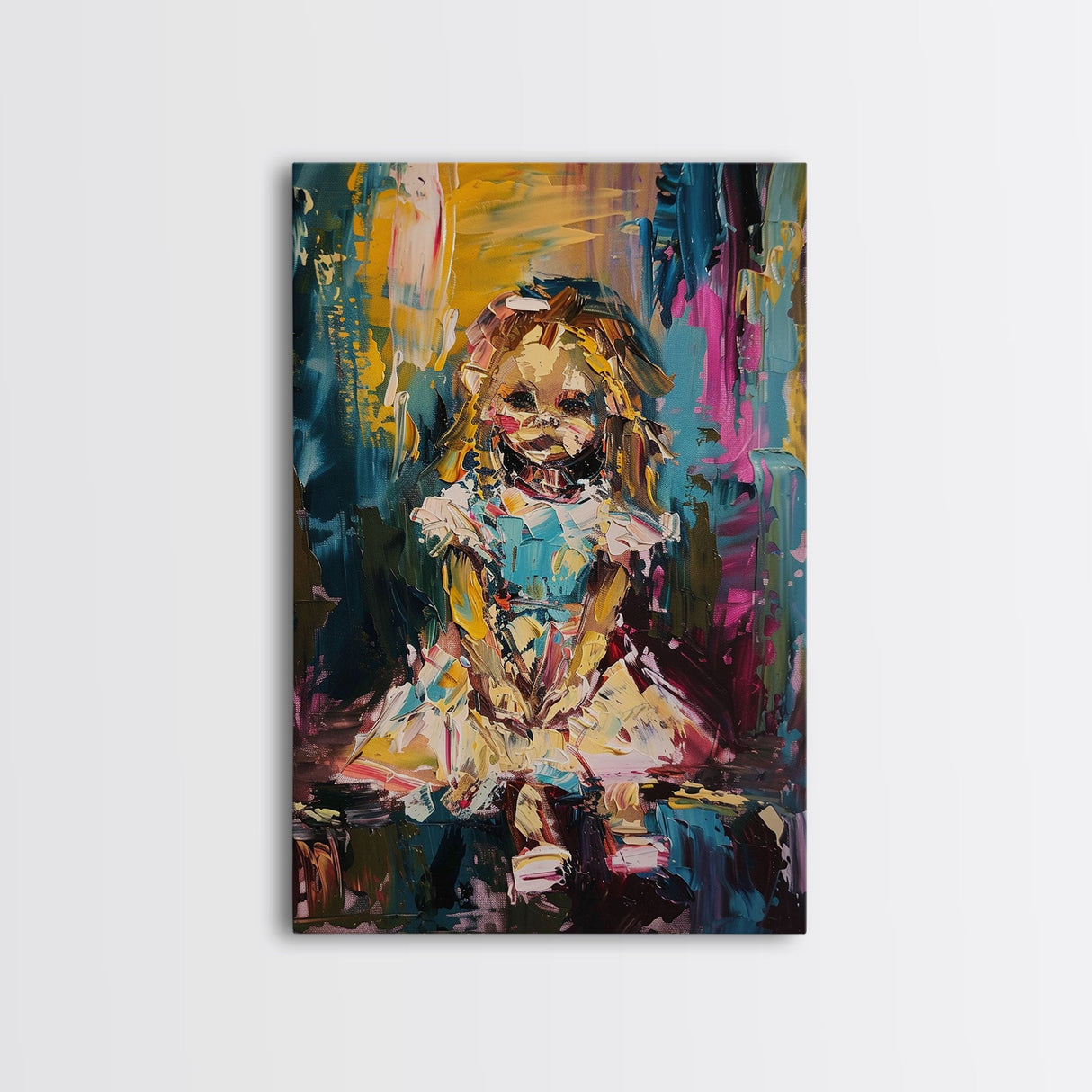 Halloween Ghost Eating Cake, Framed Canvas Print, Wall Art, Spooky Decor, Halloween Decoration, Living Room Art, Unique Gift