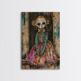 Halloween Pirate Skeleton with Pizza, Framed Canvas Print, Wall Art, Spooky Decor, Pirate Theme, Halloween Decoration, Living Room Art