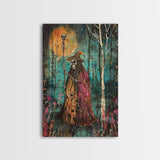 Halloween Skeleton with Spider Webs, Framed Canvas Print, Wall Art, Spooky Decor, Halloween Decoration, Living Room Art, Unique Gift