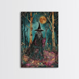 Halloween Wizard in Forest, Framed Canvas Print, Wall Art, Home Decor, Spooky Artwork, Magic Decor, Halloween Decor Painting, Holiday Decor