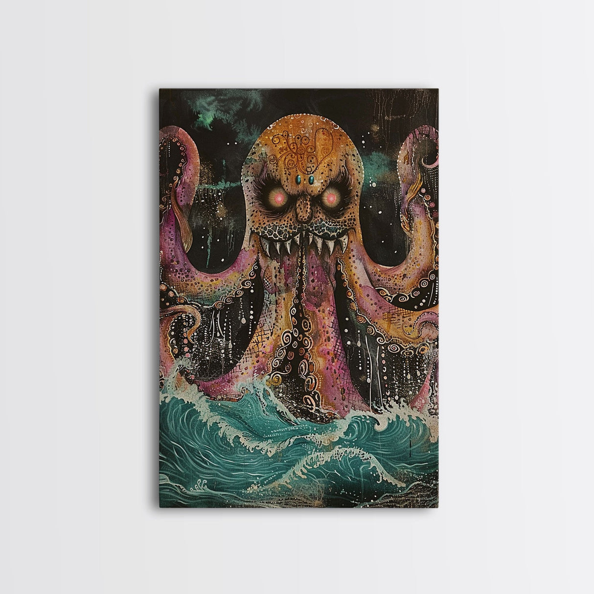 Halloween Nightmarish Werewolf in the Forest Framed Canvas Print, Wall Art, Living Room Decor, Halloween Decoration, Scary Art, Haunted Art