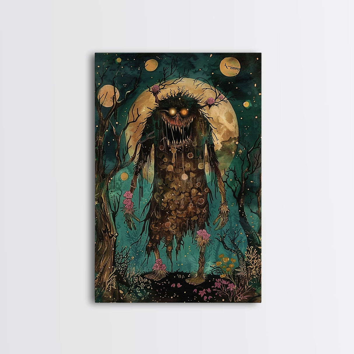 Halloween Creepy Sea Monster Framed Canvas Print, Wall Art, Living Room Decor, Halloween Decoration, Scary Creature Art, Haunted House Decor