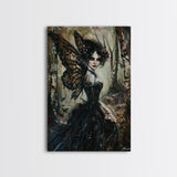 Dark Gothic Fairy with Butterfly Wings| Halloween Wall Art | Spooky Home Decor | Creepy Gothic Fairy Painting | Framed Canvas Print