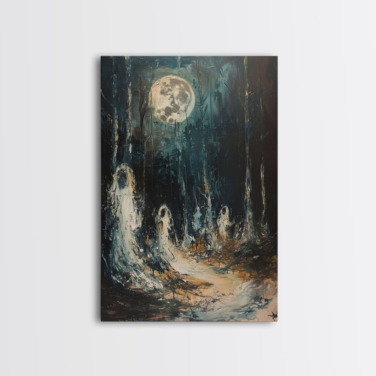 Ghostly Figures in Forest, Halloween Art Print, Spooky Home Decor, Framed Canvas Print, Creepy Art, Halloween Wall Decor, Seasonal Wall Art