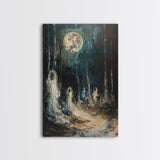 Ghostly Figures in Forest, Halloween Art Print, Spooky Home Decor, Framed Canvas Print, Creepy Art, Halloween Wall Decor, Seasonal Wall Art