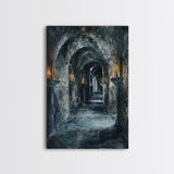 Dark Gothic Hallway Halloween Art, Spooky Hallway, Haunted Passage, Creepy Architecture, Gothic Decor, Framed Canvas Print