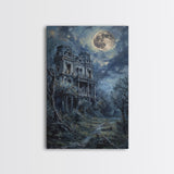 Haunted Victorian Mansion Halloween Art, Spooky House, Haunted Home, Creepy Building, Gothic Decor, Framed Canvas Print
