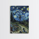 Starry Night Inspired Haunted Cemetary, Haunted Grave Yard, Spooky Season Wall Art, Halloween Decor