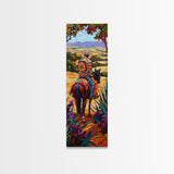 Long Narrow Wall Art Painting of Jalisco Cowboy, Southwest Wall Art Painting, Colorful Desert Canvas Painting Framed and Printed, Office Art
