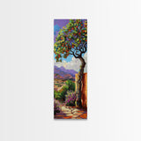 Oversized Texture Mountain Landscape Art Framed and Printed on Canvas, Vertical Impasto Painting on Canvas, Skinny Bedroom Wall Art