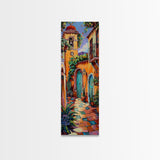 Rustic Colorful Mexican Inspired Hacienda Canvas Painting Framed, Spanish Wall Art Print, Vertical Tall and Narrow Wall Art for Large Space