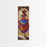 Jalisco Mexican Dancer Textured Oil Painting Printed and Framed on Canvas, Vertical Narrow Art Print, Mexican Inspired Home Decor