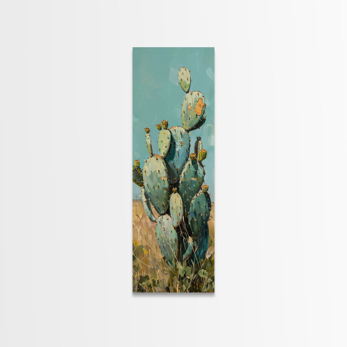 Botanical Desert Art Print of Cactus Framed on Canvas, Framed Western Art, Colorful Landscape Painting, Vertical Art for Living Room
