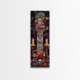 Dia De Los Muertos Sugar Skull Canvas Painting, Gothic Wall Art Print, Skinny Framed Canvas Art, Colorful Day of The Dead Poster Art