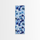 Blue and White Floral Pattern on White Background - Framed Canvas Print, Boho Art, Skinny Art, Tall Art, Midcentury Modern Art, Bedroom Wall Decor