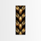 Gold Leaf Pattern on Black Background - Framed Canvas Print, Midcentury Modern Art, Skinny Art, Tall Art, Living Room Wall Decor, Minimalist Art