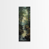 Peaceful Forest Stream in the Early Morning Light, Skinny and Tall Art, Framed Canvas Print, Cozy Wall Art Decor