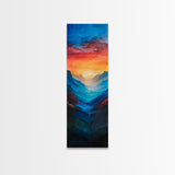 Sunset Over The Mountain Valley Framed Canvas Print - Colorful Wall Art - Midcentury Modern Style Art - Modern Decor - Abstract Landscape Painting - Tall Art