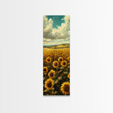 Bright Sunflowers Field Warm Countryside Farmhouse Wall Art Framed Canvas Print Tall Art Ukiyo-e Japanese Style Art