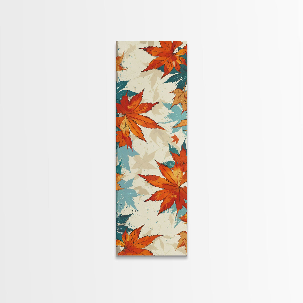 Japanese Autumn Leaves Canvas Print In Ukiyo-e Style, Traditional Woodblock Art, Framed Canvas Print, Tall Skinny Japanese Wall Art, Ready To Hang