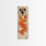 Fiery Kitsune Spirit Skinny Art Tall Art Japanese Ukiyo-e Inspired Mythical Creature Framed Canvas Print