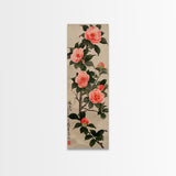 Framed Canvas Print Of Japanese Floral Art With Camellia Blossoms And Detailed Leaves Ready To Hang Traditional Japanese Wall Art Decor