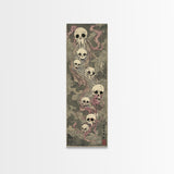 Hauntingly Beautiful Floating Skulls on Tall Vertical Canvas Print Featuring Japanese Ghostly Art in Eerie Style