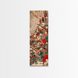 Samurai Warriors in Battle – Traditional Japanese Skinny Art with Historic Details – Framed Canvas Print