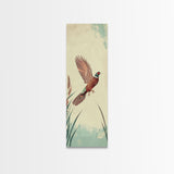 Japanese Skinny Art of Pheasant in Flight with Graceful Wings and Earthy Tones – Framed Canvas Print