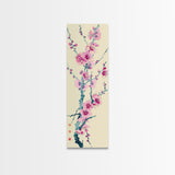 Plum Blossom Branch in Japanese Skinny Art with Delicate Pink Flowers – Framed Canvas Print