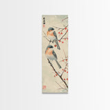 Pair of Birds on Snowy Branches, Japanese Art Framed Canvas Print, Tall and Skinny Wall Art in Ukiyo-e Style