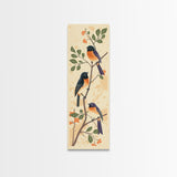 Three Birds Perched On A Branch Japanese Style Framed Canvas Print, Traditional Illustration Art Ready To Hang For Home Decor
