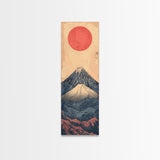 Mount Fuji Under a Red Sun Skinny Art Ukiyo-e Tall Framed Canvas Print Inspired by Japanese Landscape