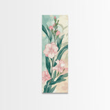 Skinny Art Pink Oleander Flowers In Japanese Style Wood Block Print Elegant Pastel Hues On Framed Canvas Print, Tall Art Ukiyo-e