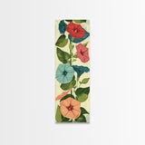 Morning Glory Flowers In Vibrant Red And Blue Shades Tall Art Skinny Art Framed Canvas Print Japanese Style Art Ukiyo-e Wood Block Print
