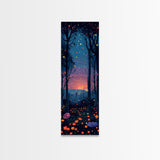 Majestic Nightfall Amidst Illuminated Trees Skinny Art Tall Art Framed Canvas Print Japanese Style Art Ukiyo-e Art Wood Block Print Tranquil Decorative