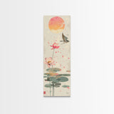 Autumn Maple Leaves Falling Tall Skinny Japanese Wall Art - Framed Canvas Print in Ukiyo-e Style