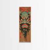 Traditional Japanese Demon Mask Art In Ukiyo-e Style Framed Canvas Print Tall Skinny Cultural Wood Block Wall Decor