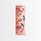 Red and Black Maple Leaves with Birds Perched on Branches Japanese Framed Canvas Print Ukiyo-e Art Skinny Tall Art
