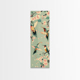 Hummingbirds And Cherry Blossoms In Japanese Style Canvas, Ukiyo-e Inspired Woodblock Art, Framed Canvas Print, Japanese Tall Skinny Wall Art, Ready To Hang