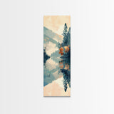 Ukiyo-e Art Depicting A Peaceful Lake Surrounded By Misty Mountains And Autumn Trees, Skinny Art, Tall Art, Framed Canvas Print, Japanese Style Art, Wood Block Print
