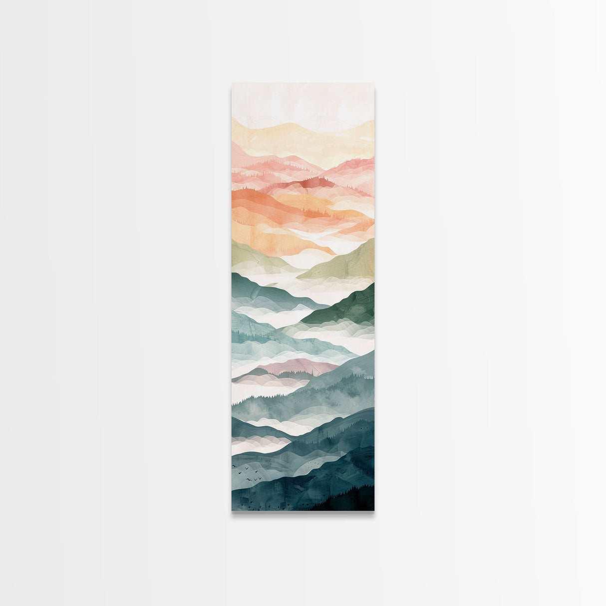Rolling Hills And Layered Mountains In Soft Pastel Hues Ukiyo-e Wood Block Print Skinny Art Framed Canvas Print