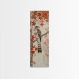 Majestic Hawk Perched Among Autumn Leaves, Framed Canvas Print In Skinny Tall Style, Japanese Style Art For Feng Shui Wall Art