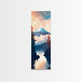 Skinny Art Tall Art Framed Canvas Print Japanese Style Art Mount Fuji At Sunrise Reflection Wood Block Print Ukiyo-e Feng Shui Wall Art