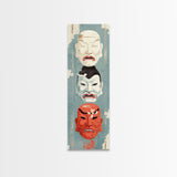 Japanese Masks In A Vertical Display - Skinny Art Tall Art Framed Canvas Print Japanese Style Art Ukiyo-e Art